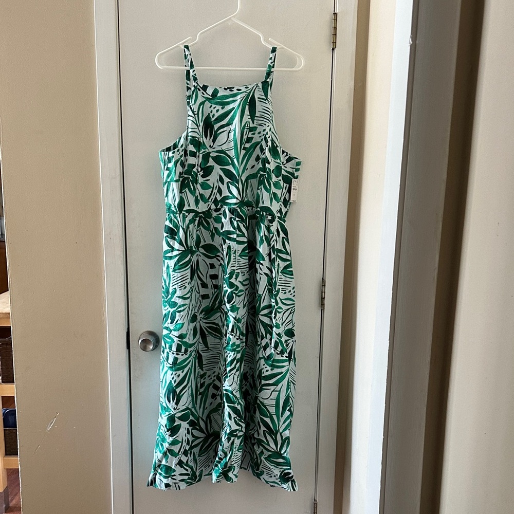 Lands' End Green and White Maxi Dress